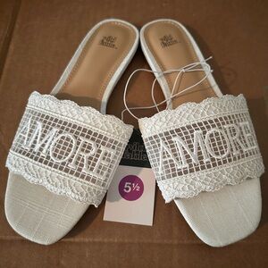 Wild Pair White Lace Slide Sandals
